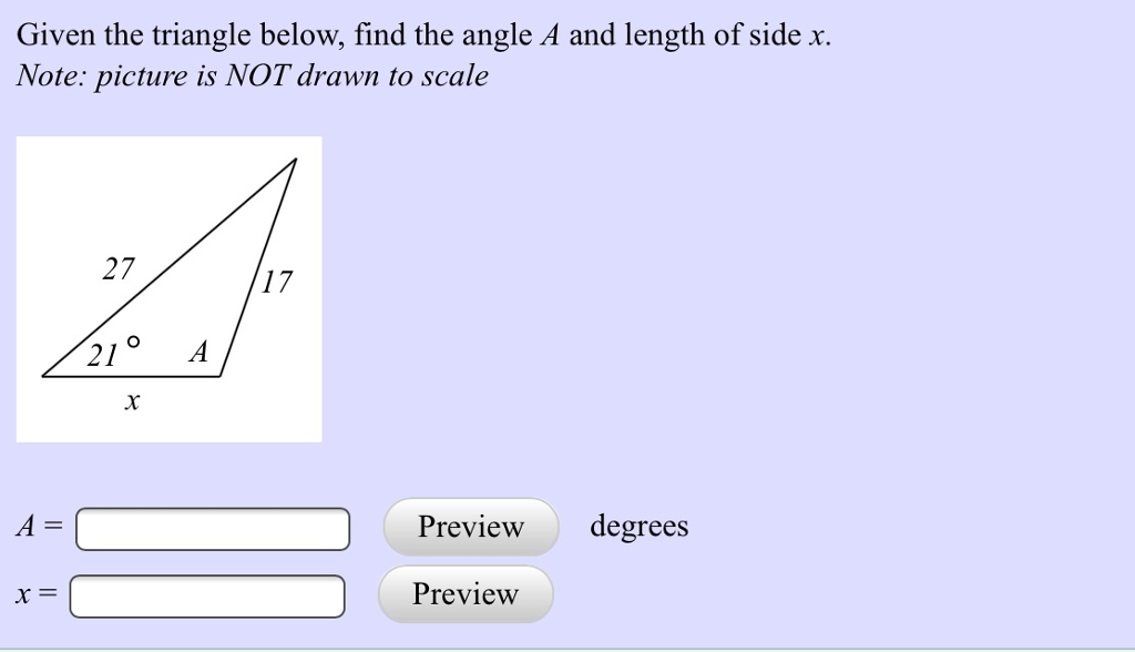 Solved Given the triangle below, find the angle A and length | Chegg.com