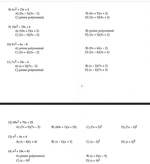 Solved 8 6x2 13x 6 A 2x 3 3x 2 C Prime Polynomial Chegg