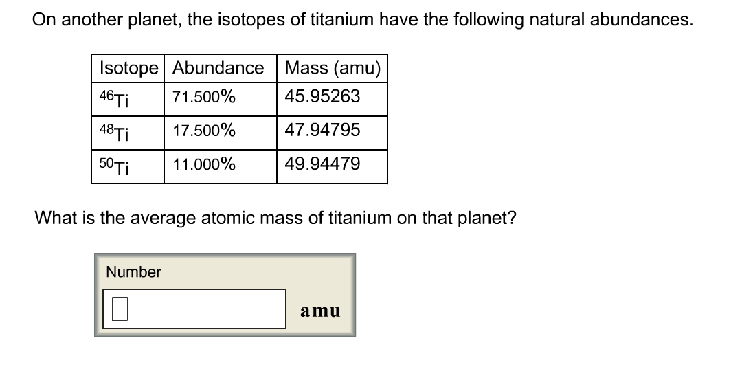 Solved One another planet, the isotopes of titanium have the | Chegg.com