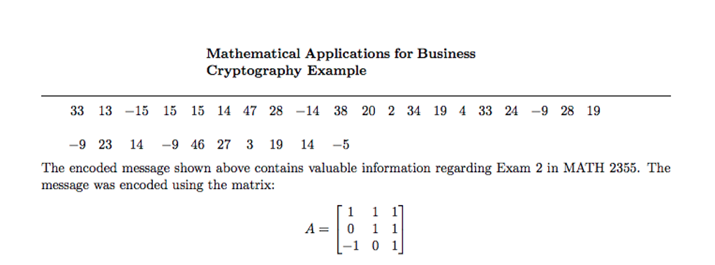 Mathematical Applications For Business Cryptography | Chegg.com