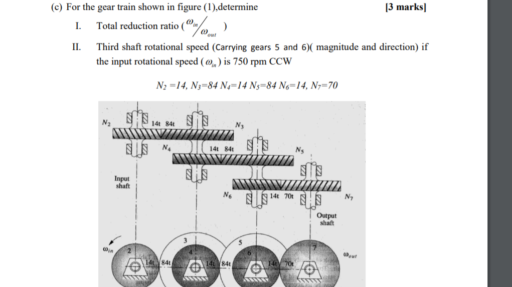 Solved (c) For the gear train shown in figure (1).determine | Chegg.com