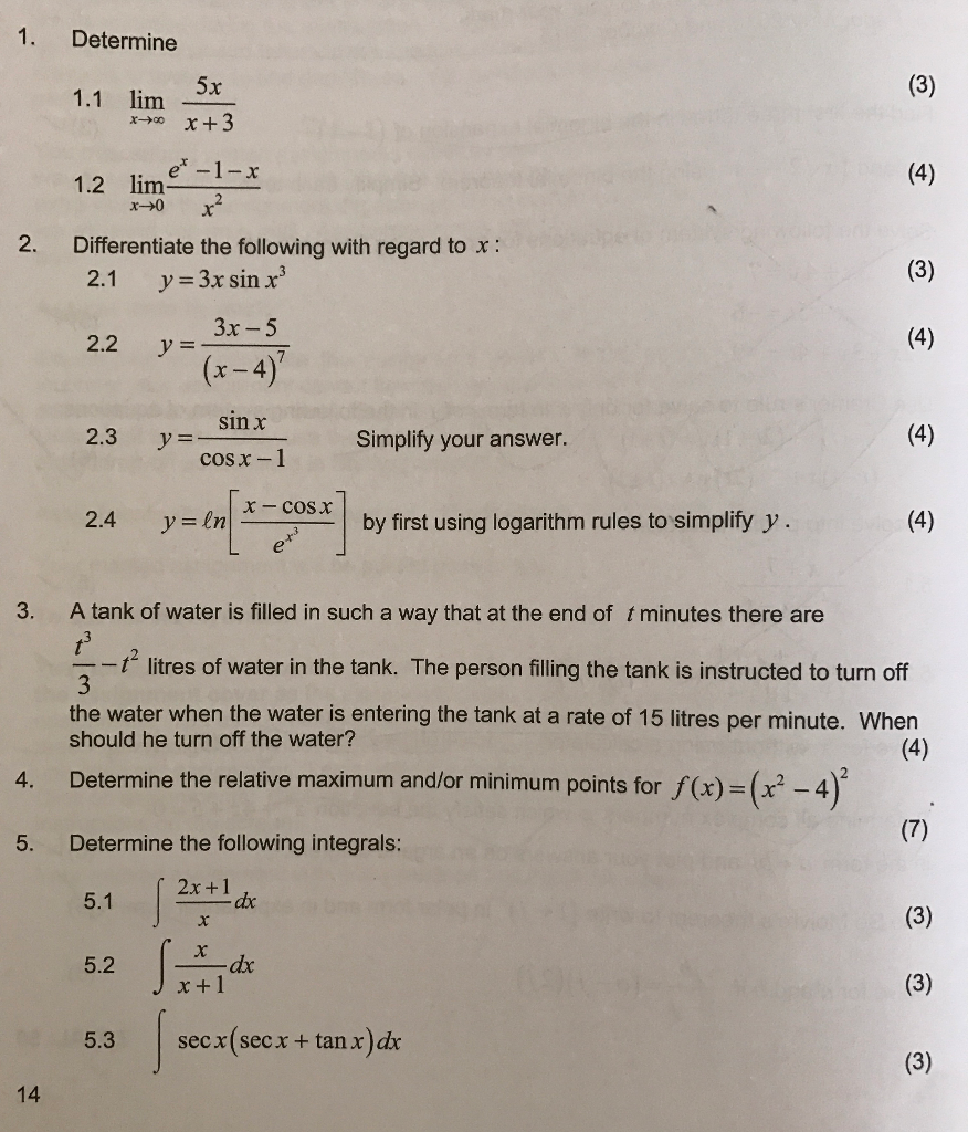 Solved Determine lim_x rightarrow infinity 5x/x + 3 lim_x | Chegg.com