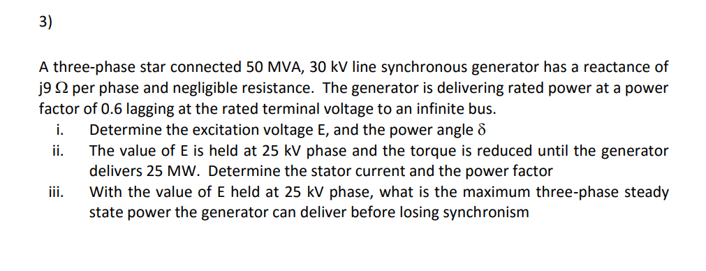 Solved 3) A three-phase star connected 50 MVA, 30 kV line | Chegg.com