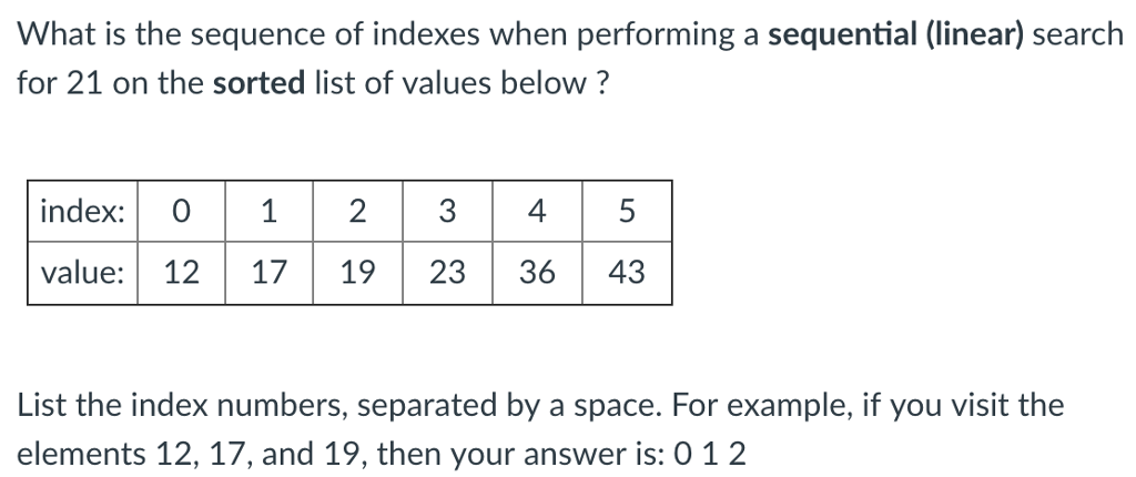 Solved What is the sequence of indexes when performing a | Chegg.com