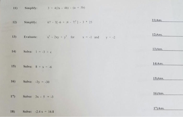 Solved Simplify: 3 + 4(2a - 4b) - (a + 5b) Simplify: 67 - | Chegg.com