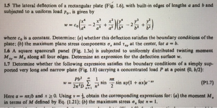 The lateral deflection or a rectangular plate (Fig. | Chegg.com