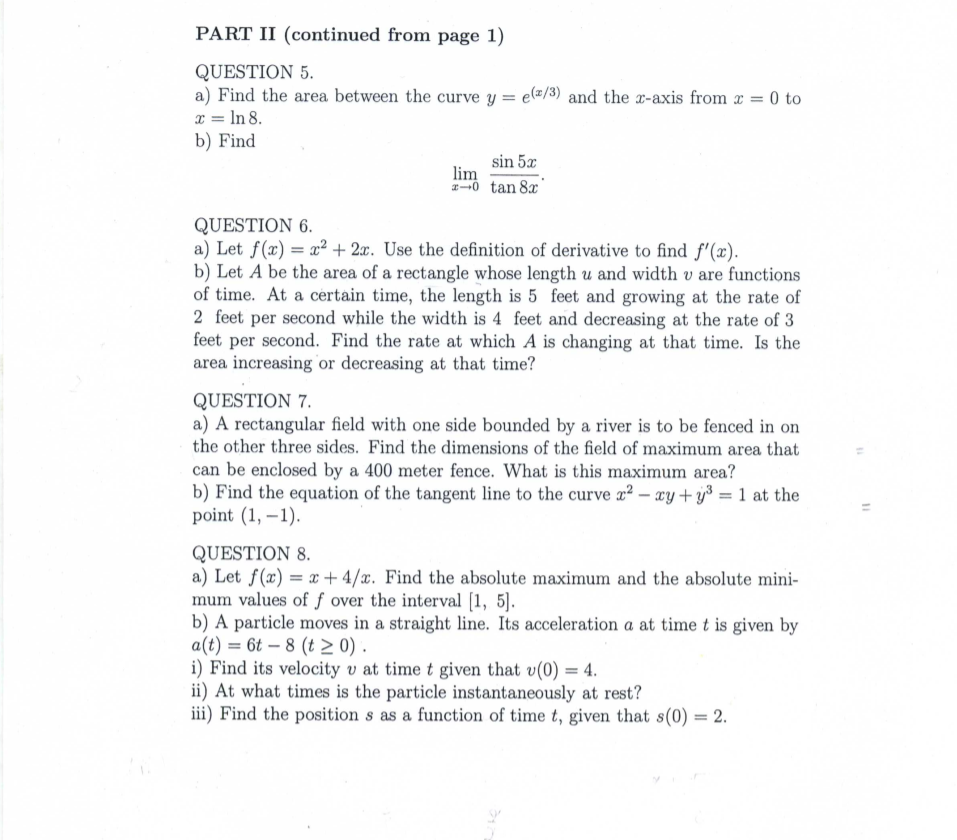 Solved PART II (continued from page 1) QUESTION 5 a) Find | Chegg.com