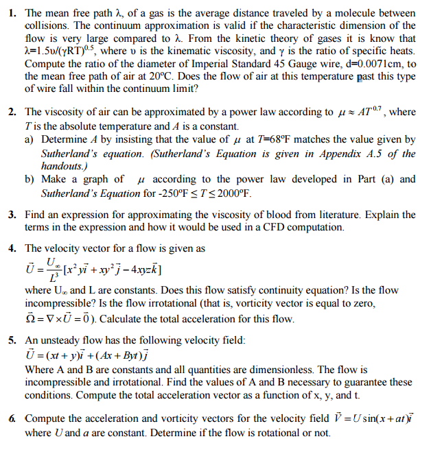 Solved 1. The mean free path M, of a gas is the average | Chegg.com