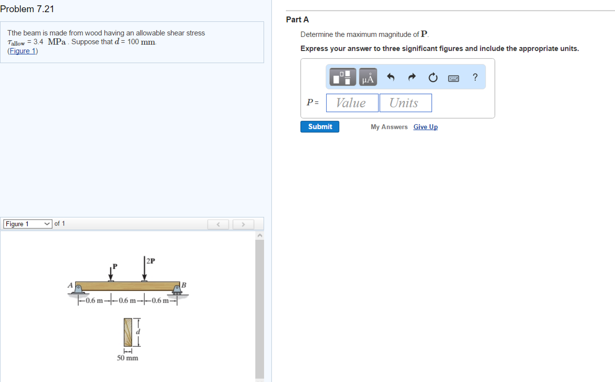 solved-the-beam-is-made-from-wood-having-an-allowable-shear-chegg