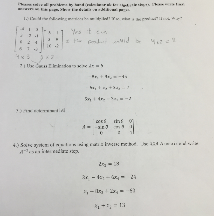 Solved Pleases solve all problems by hand (calculator ok for | Chegg.com