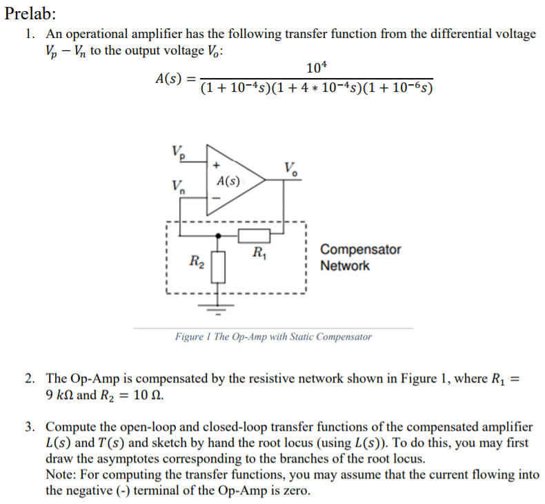 Solved Prelab: 1. An operational amplifier has the following | Chegg.com