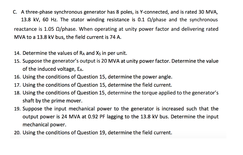 Solved A three-phase synchronous generator has 8 poles, is | Chegg.com
