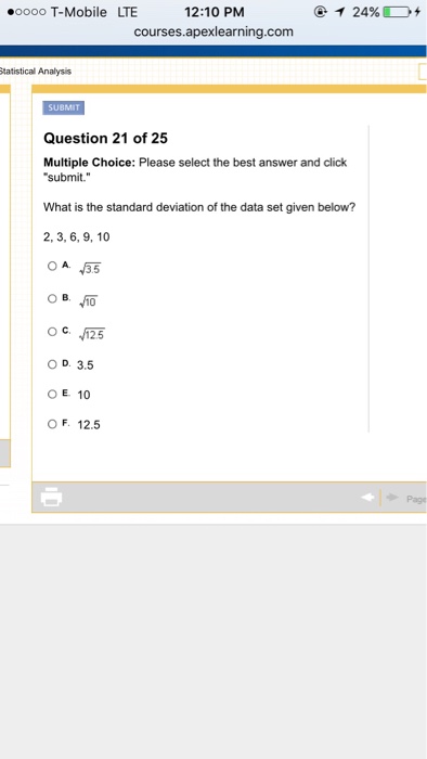 Solved What is the standard deviation of the data set given | Chegg.com
