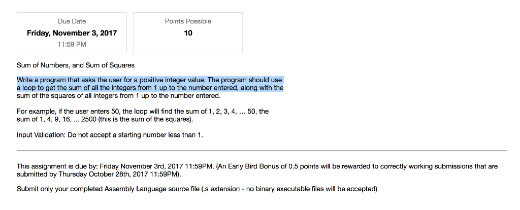 Solved Points Possible Due Date Friday, November 3, 2017 | Chegg.com