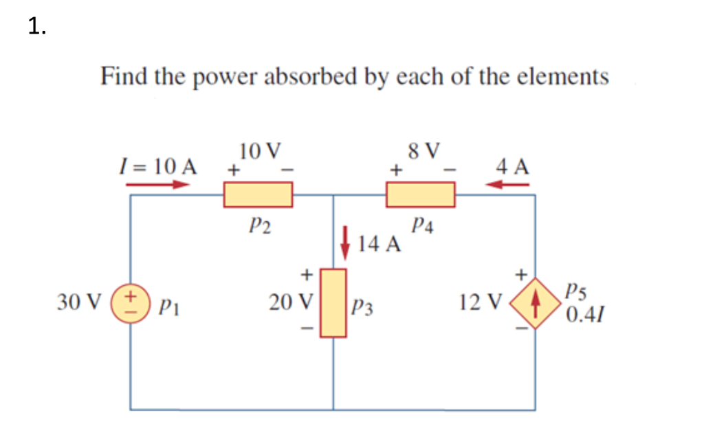 Solved Find The Power Absorbed By Each Of The Elements 9863