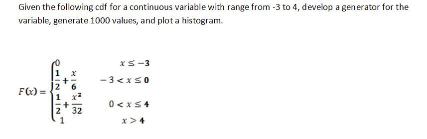 Solved Given the following cdf for a continuous variable | Chegg.com