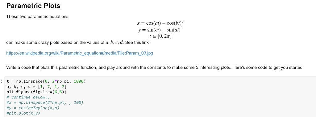 Solved Parametric Plots These two parametric equations x = | Chegg.com