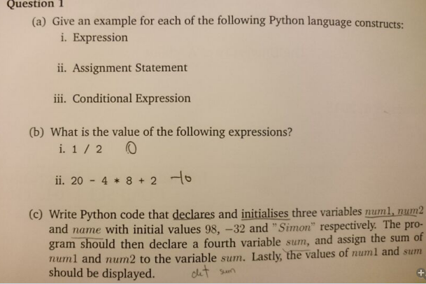 Solved (a) Give an example for each of the following Python | Chegg.com