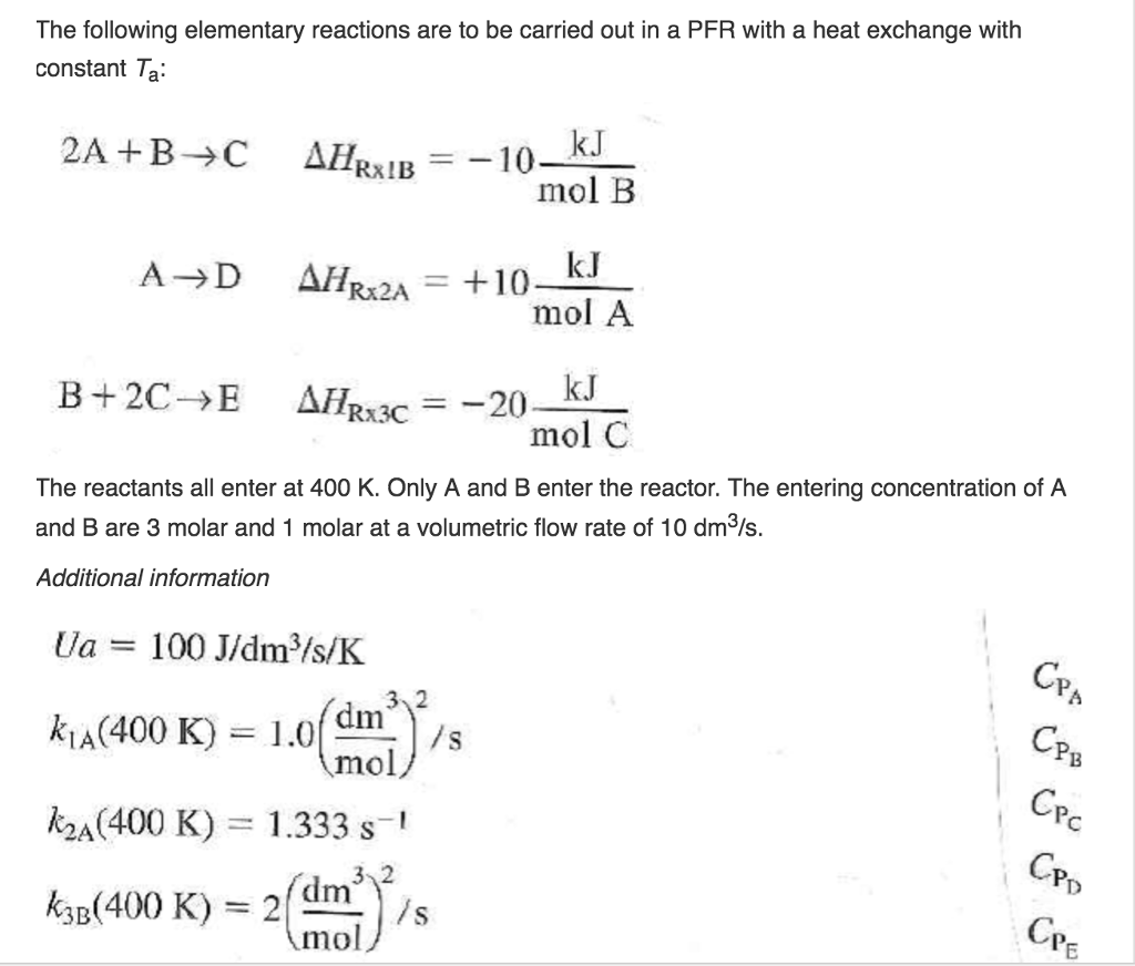 The following elementary reactions are to be carried | Chegg.com