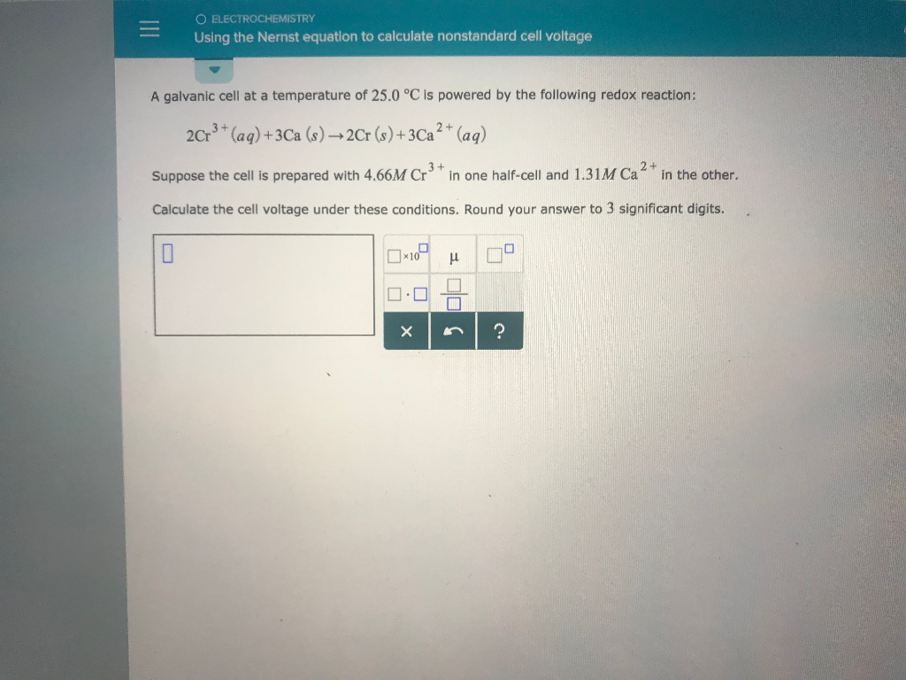 solved-o-electrochemistry-using-the-nernst-equation-to-chegg