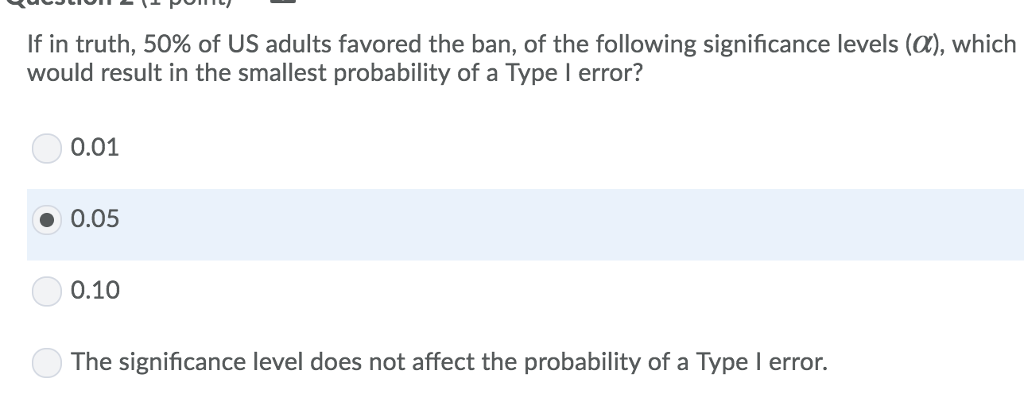 Solved If in truth, 50% of US adults favored the ban, of the | Chegg.com