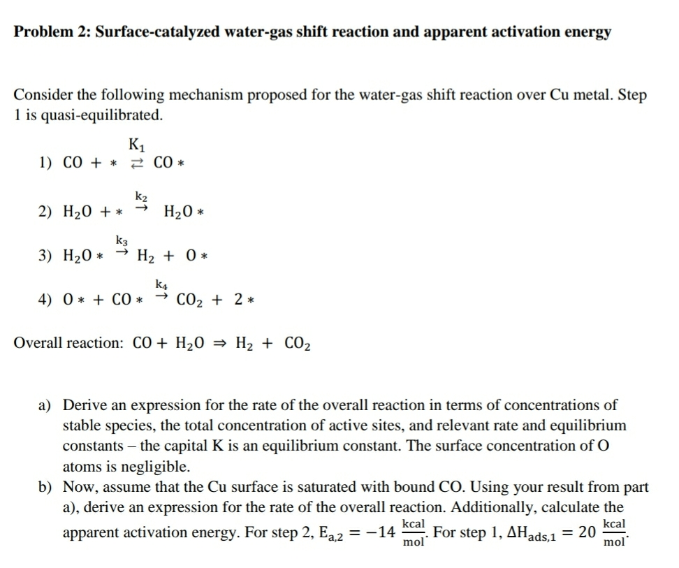 Problem 2: Surface-catalyzed water-gas shift reaction | Chegg.com