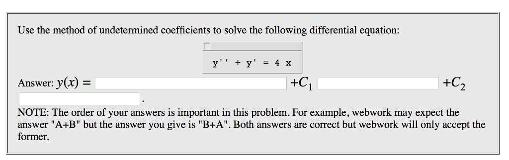 Solved Use the method of undetermined coefficients to solve | Chegg.com