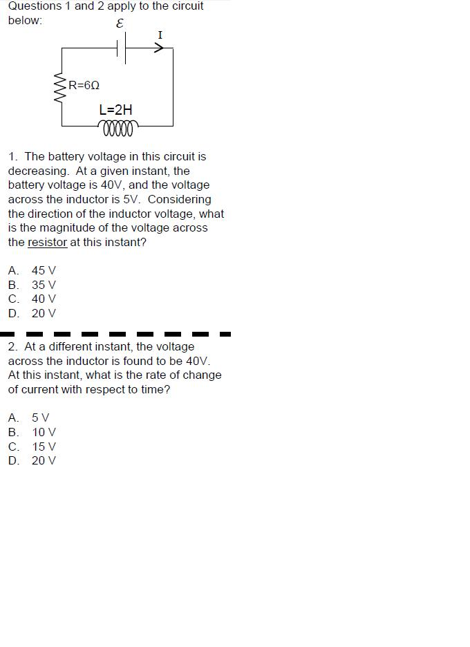 Solved Questions 1 And 2 Apply To The Circuit Below: The | Chegg.com