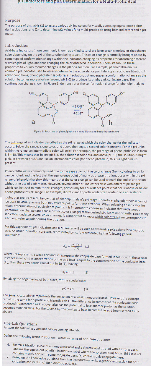 Solved pH indicators and pKa Determination for a
