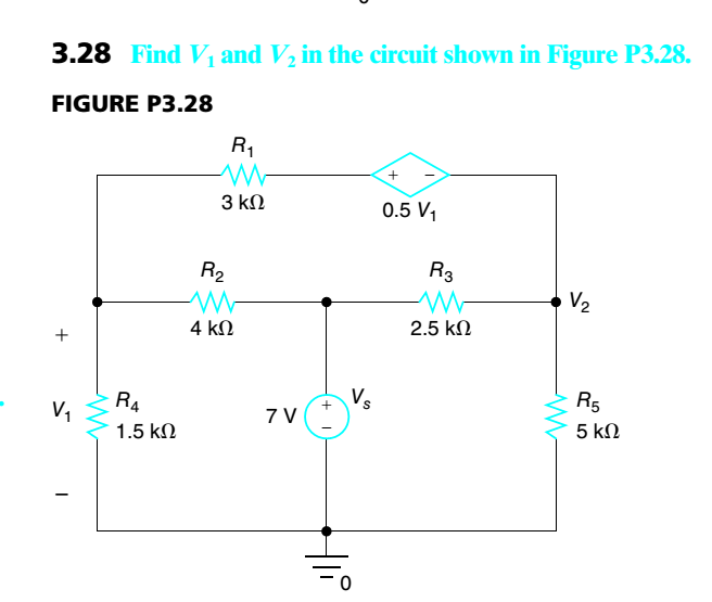 Solved 3.28 Find V1 and V2 in the circuit shown in Figure | Chegg.com