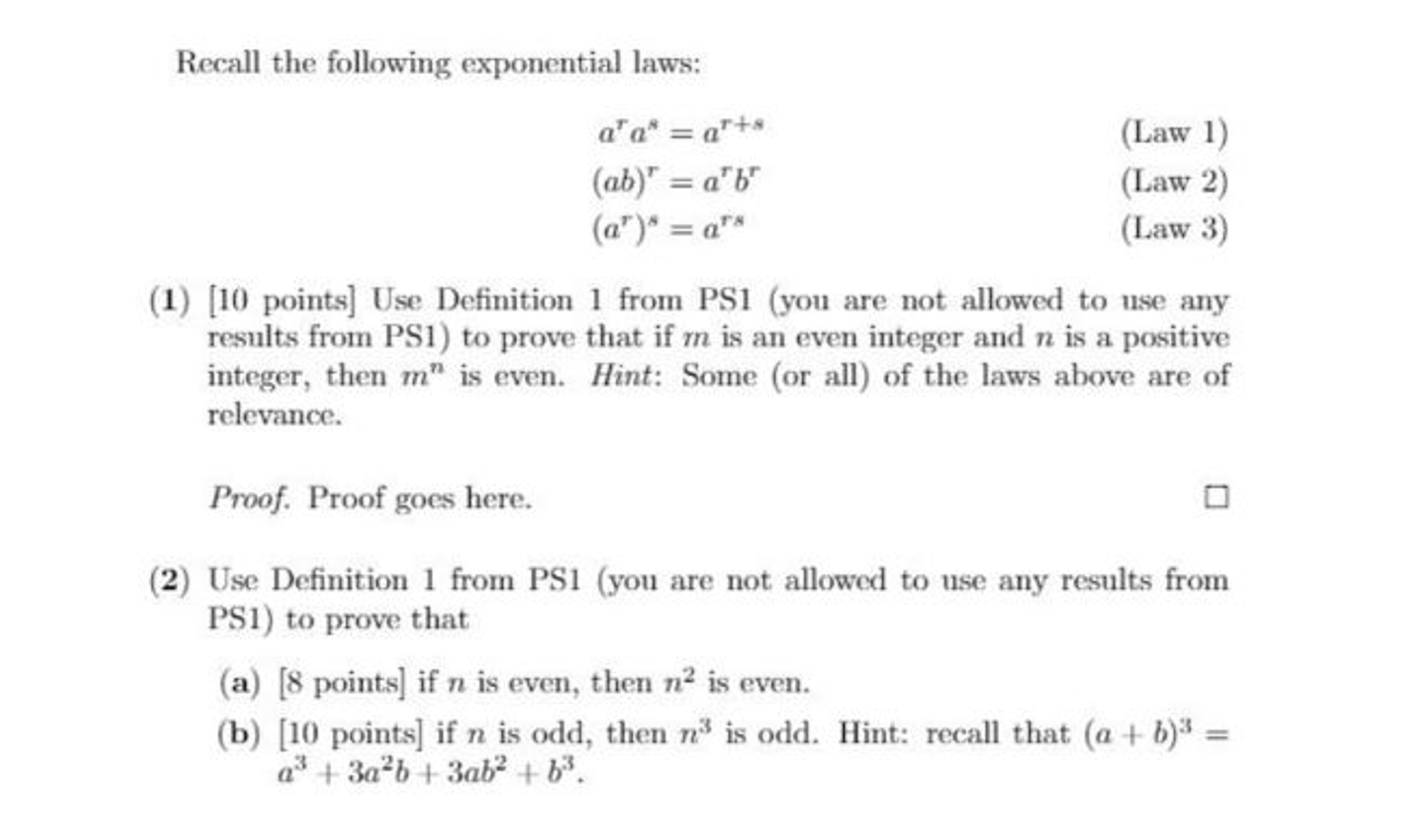 Solved Recall the following exponential laws: a^r a^s = | Chegg.com