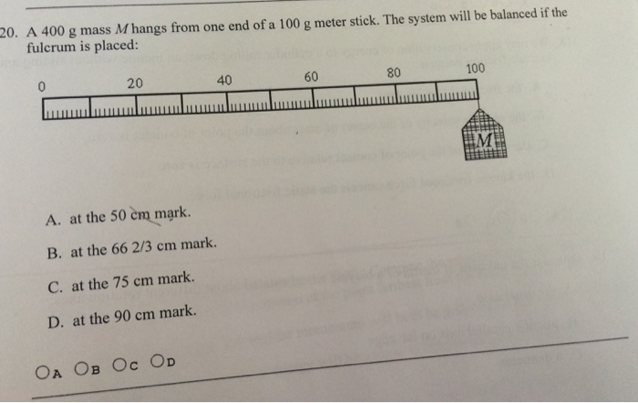 Solved A 400 g mass M hangs from one end of a 100 g meter | Chegg.com
