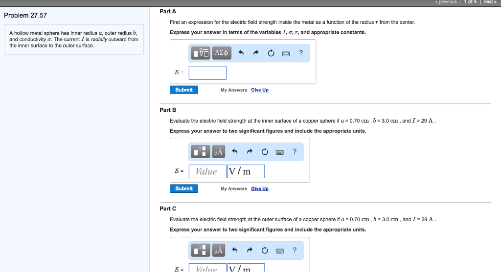 Solved A hollow metal sphere has inner radius a, outer