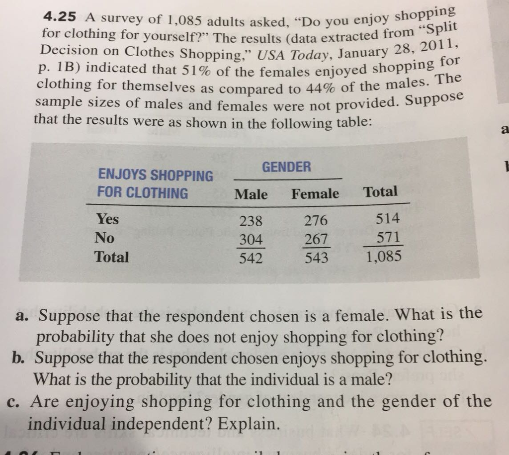 Solved Ing 4 25 A Survey Of 1 085 Adults Asked Do You Chegg