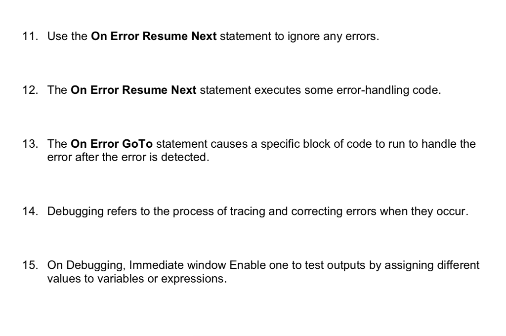 Solved 11. Use the On Error Resume Next statement to ignore | Chegg.com