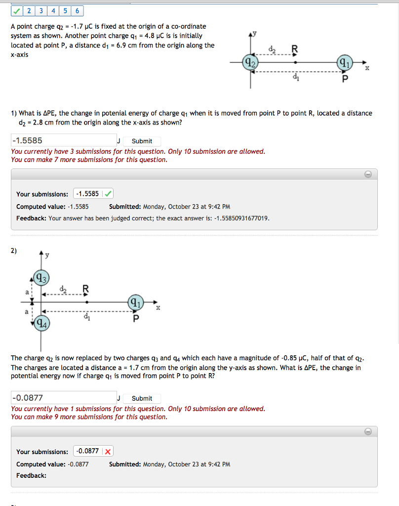 Solved 2 3 4 5 6 A point charge q2 =-1.7 μc is fixed at the | Chegg.com