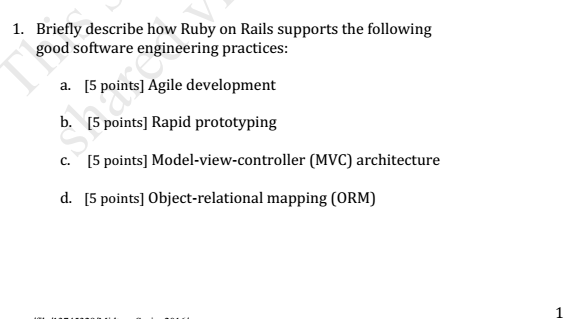 Solving Problems Using Ruby Rails Tutorial Solved 1. Briefly describe how Ruby on Rails supports the | Chegg.com