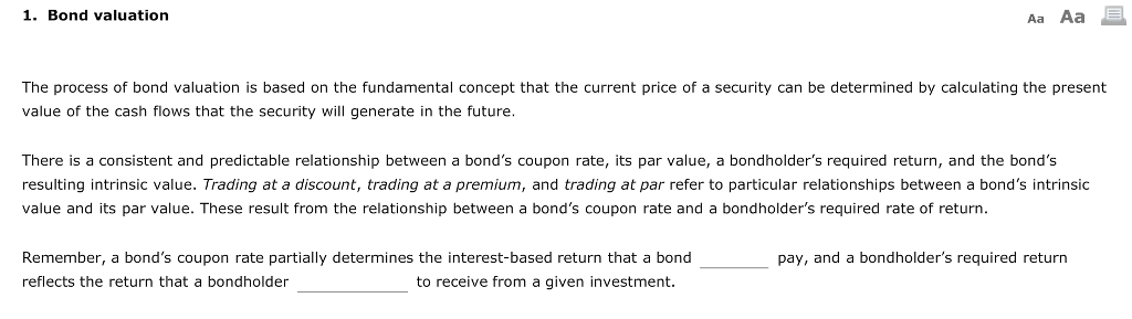 Solved 1. Bond valuation Aa Aa The process of bond valuation | Chegg.com