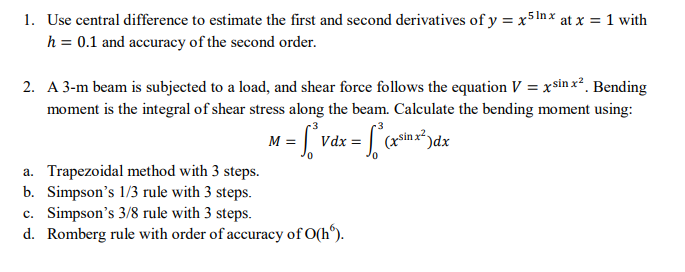 Solved Use central difference to estimate the first and | Chegg.com
