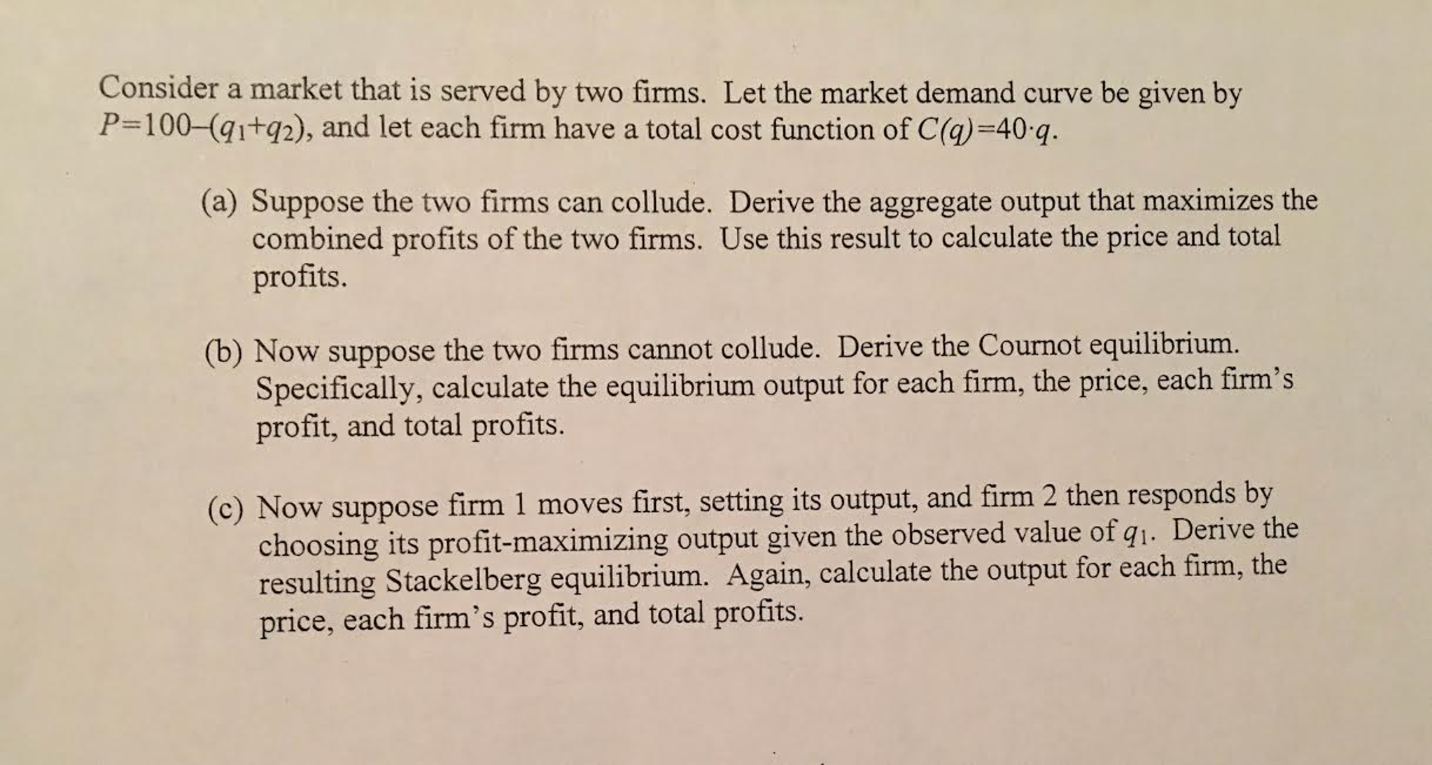 Solved Consider A Market That Is Served By Two Firms. Let | Chegg.com