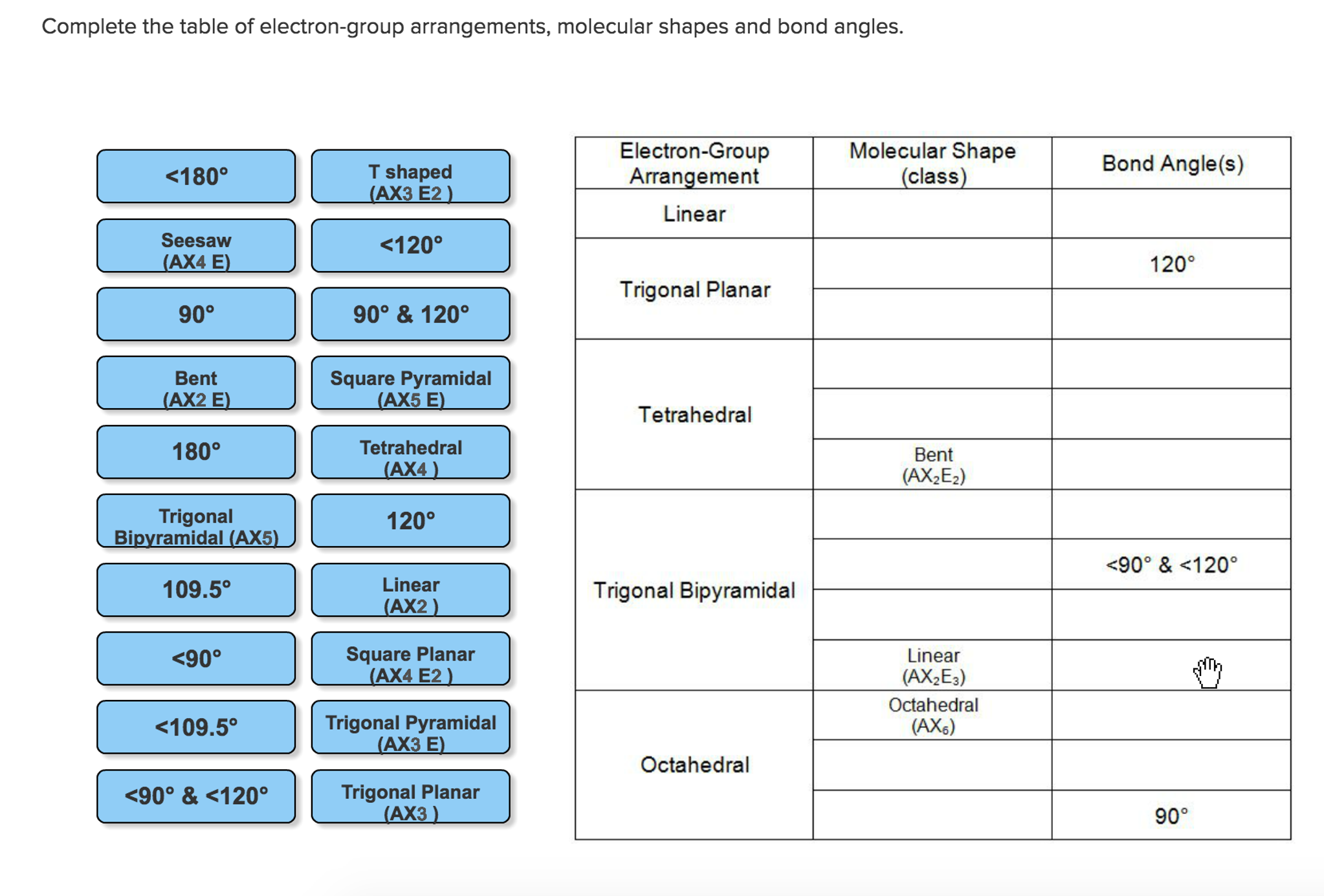 Solved Complete the table of electrongroup arrangements,