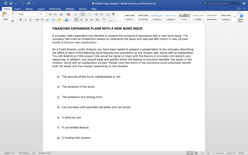 Solved Student Copy Chapter 7 Bonds Features And Chegg