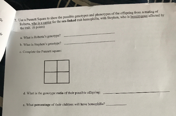 Solved 7. Use a Punnett Square to show the possible | Chegg.com