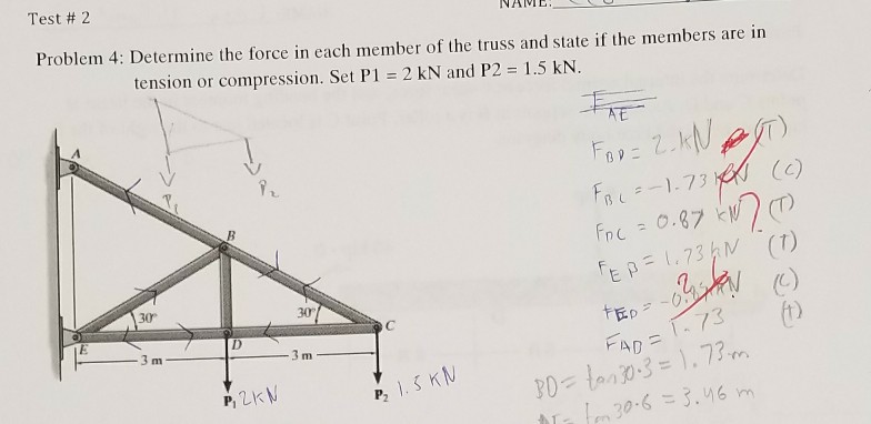 Solved Test # 2 Problem 4: Determine the force in each | Chegg.com