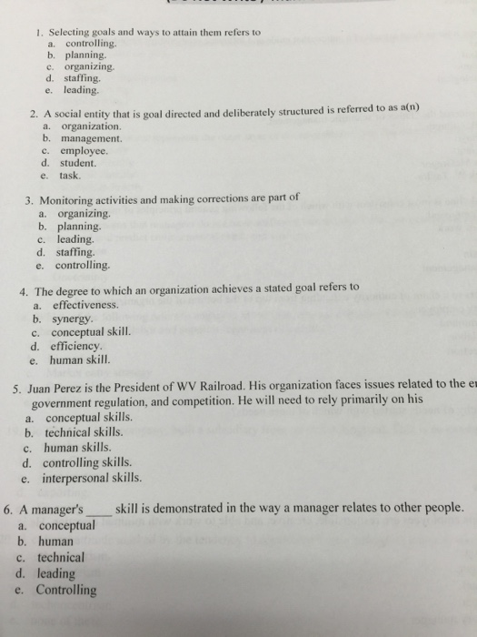 Solved Monitoring activities and making corrections are part