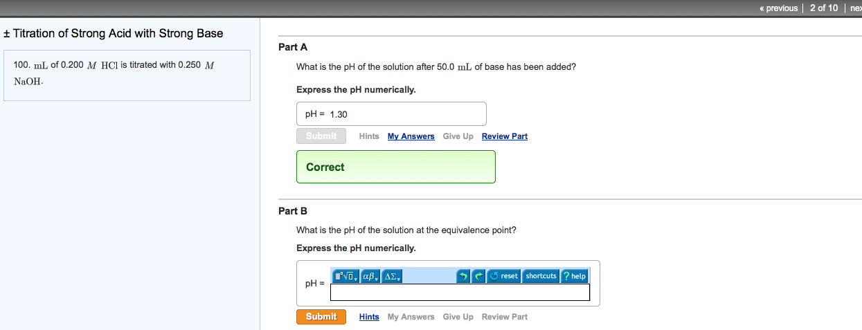 Solved Plusminus Titration Of Strong Acid With Strong Bas