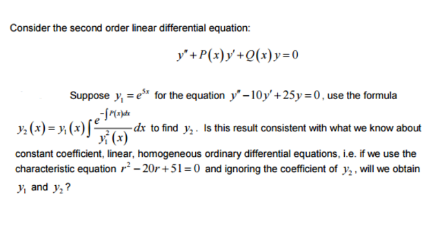 Solved Consider The Second Order Linear Differential 3627