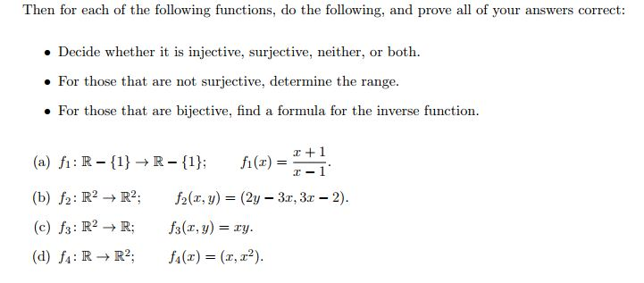 Solved Then for each of the following functions, do the | Chegg.com