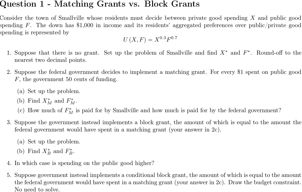 Solved Matching Grants Vs Block Grants Consider The Town Chegg