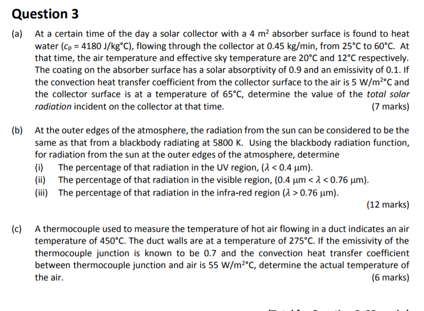 Solved (a) At a certain time of the day a solar collector | Chegg.com